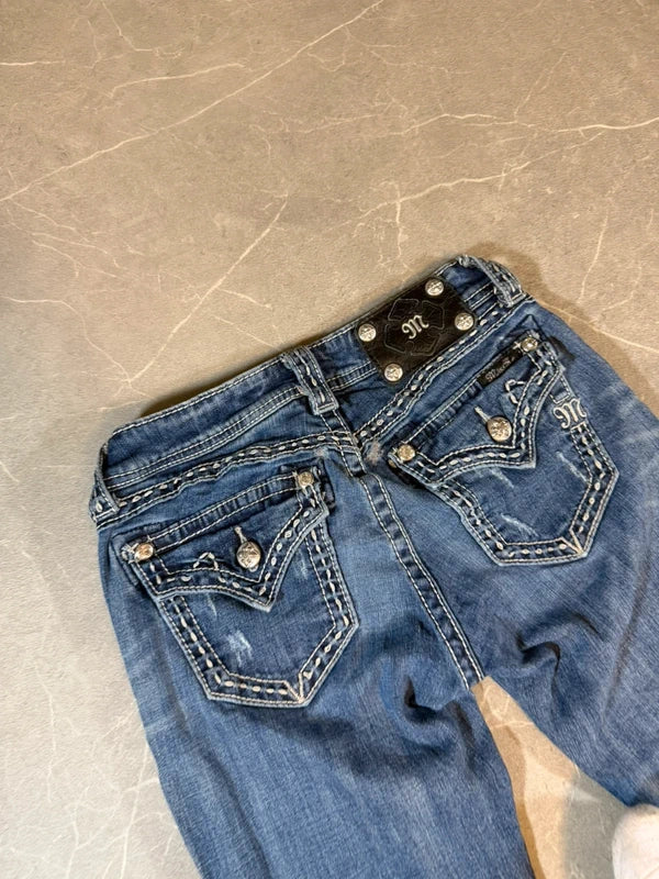 Miss Me Bootcut Low Waist Jeans Y2K Denim Blau (S)