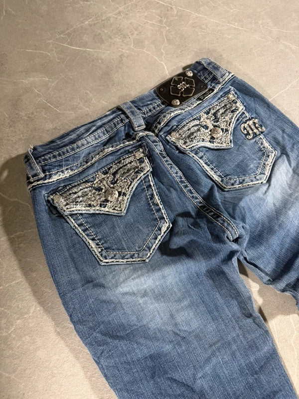 Miss Me / Bootcut / Low waist / Washed Denim / Blau / Dunkelblau / Jeans / 27
