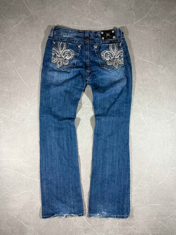 Miss Me Low waist Bootcut Y2k Jeans Washed Denim Blau (S/M)
