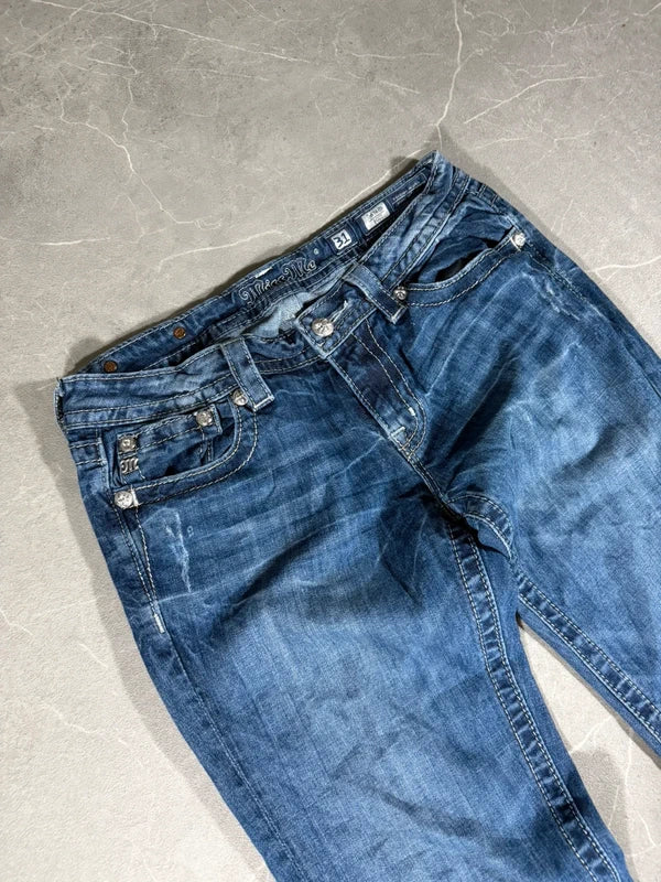 Miss Me Low waist Bootcut Y2k Jeans Washed Denim Blau (S/M)