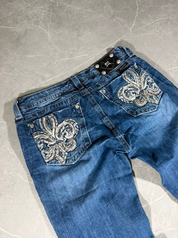 Miss Me Low waist Bootcut Y2k Jeans Washed Denim Blau (S/M)