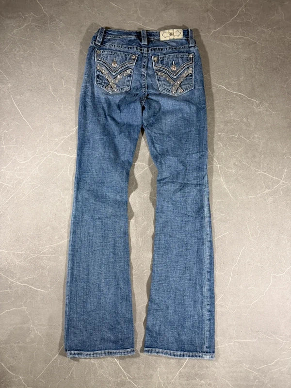 Miss Me Low Waist Bootcut Y2K Jeans Washed Denim Blue