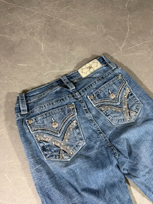 Miss Me Low Waist Bootcut Y2K Jeans Washed Denim Blue