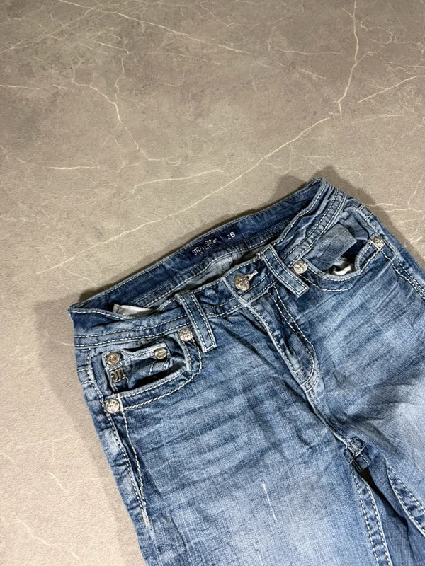 Miss Me Low Waist Bootcut Y2K Jeans Washed Denim Blue
