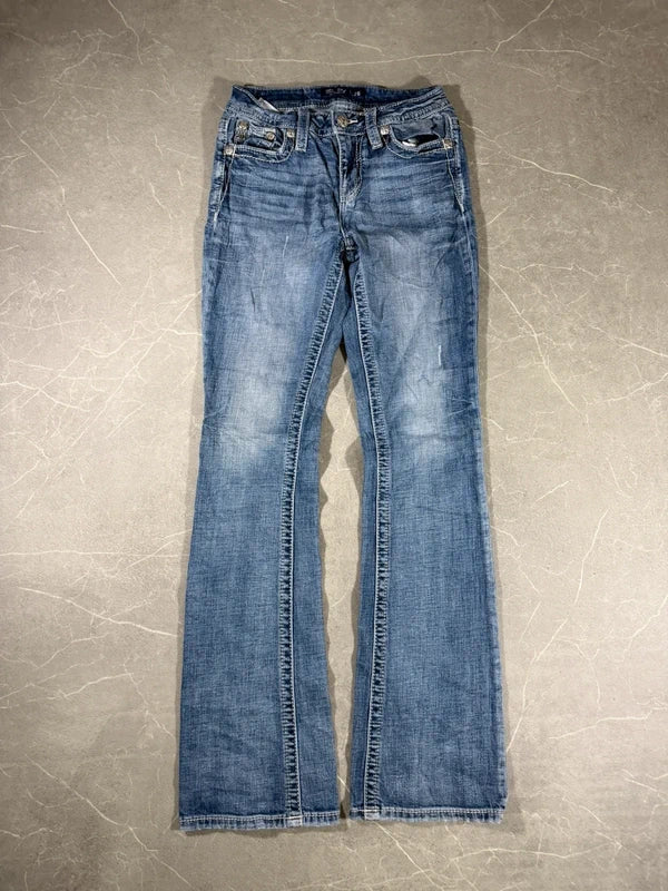 Miss Me Low Waist Bootcut Y2K Jeans Washed Denim Blue