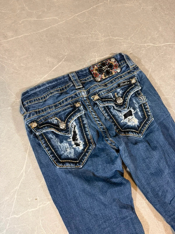 Miss Me Low Waist Bootcut Jeans Y2k Blau (XS)