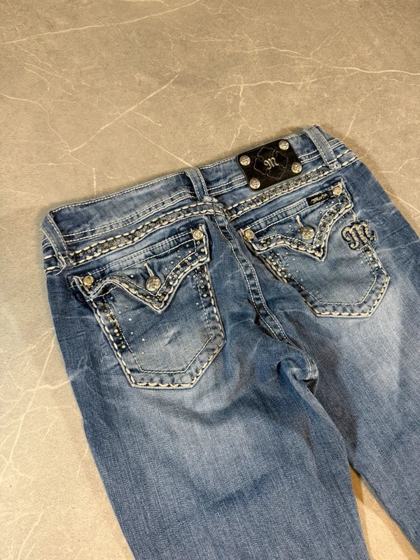Miss Me Low Waist Bootcut Jeans Washed Denim Blue (S/M)