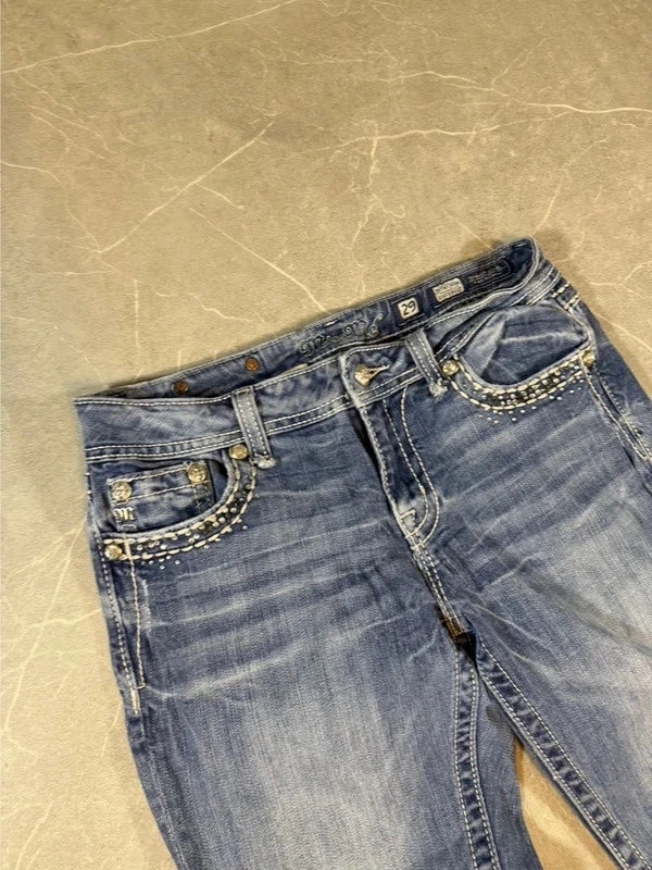 Miss Me Low Waist Bootcut Jeans Washed Denim Blue (S/M)