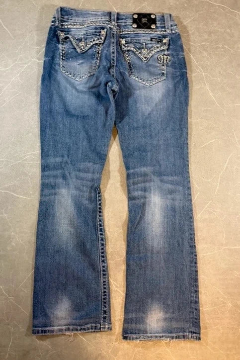 Miss Me Low Waist Bootcut Jeans Washed Denim Blue (S/M)