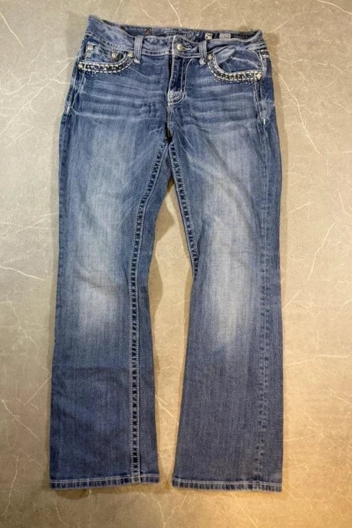 Miss Me Low Waist Bootcut Jeans Washed Denim Blue (S/M)