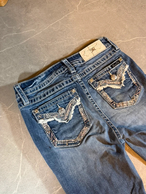 Miss Me Low Waist Bootcut Jeans Y2K Denim Blau Washed (Xs-S)