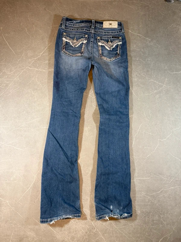 Miss Me Low Waist Bootcut Jeans Y2K Denim Blau Washed (Xs-S)