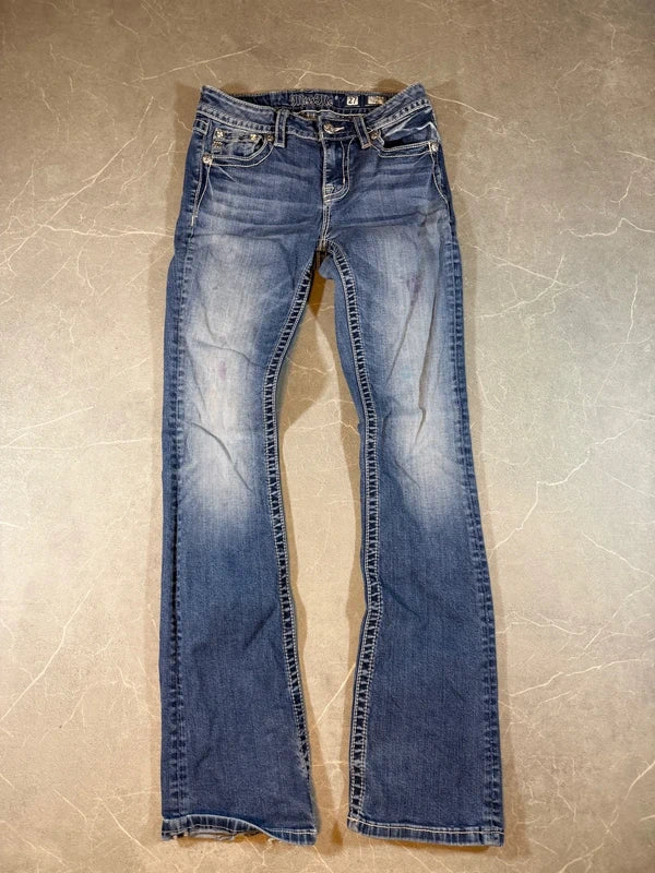 Miss Me Low Waist Bootcut Jeans Y2K Denim Blau Washed (Xs-S)