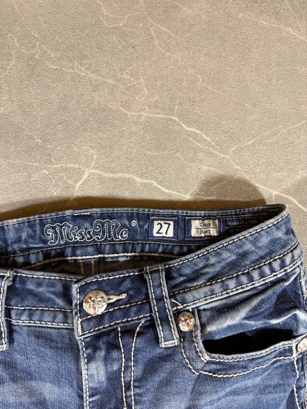 Miss Me Low Waist Bootcut Jeans Y2K Denim Blau Washed (Xs-S)